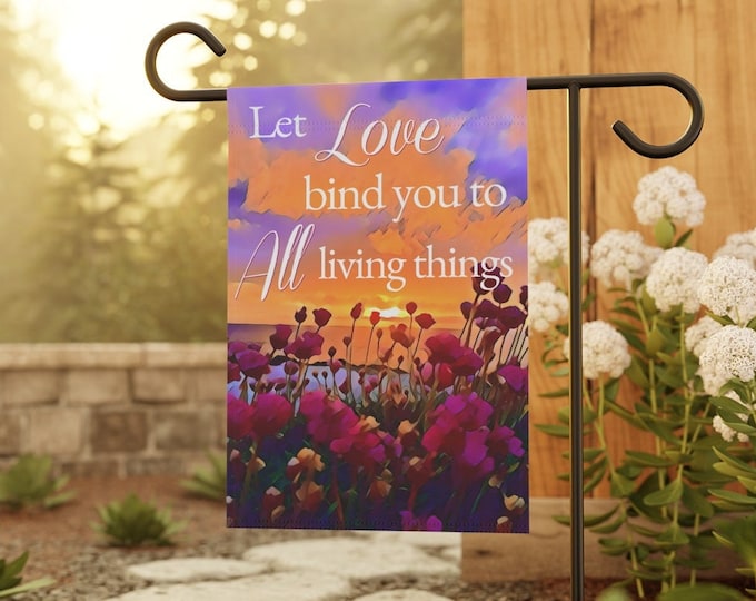 Inspirational Garden Flag with Seaside Wildflowers at Sunset