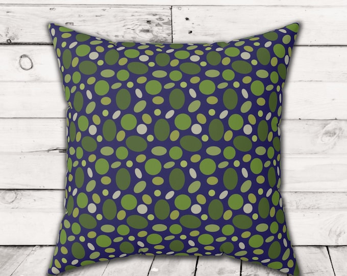 20 Inch Blue and Green Faux Suede Pillow with Cheerful Bubbly Print, Big Blue and Green Pillow, Large Accent Pillow, Soft Large Pillow