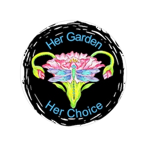 Her Choice Transparent Outdoor Sticker with Floral Uterus, 2 Inches to 6 Inches in Diameter, Reproductive Rights Decal