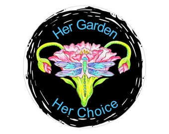 Her Choice Transparent Outdoor Sticker with Floral Uterus, 2 Inches to 6 Inches in Diameter, Reproductive Rights Decal