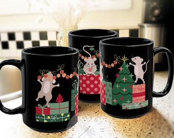 Christmas Mice Coffee Mug, Large 15oz Black Mug