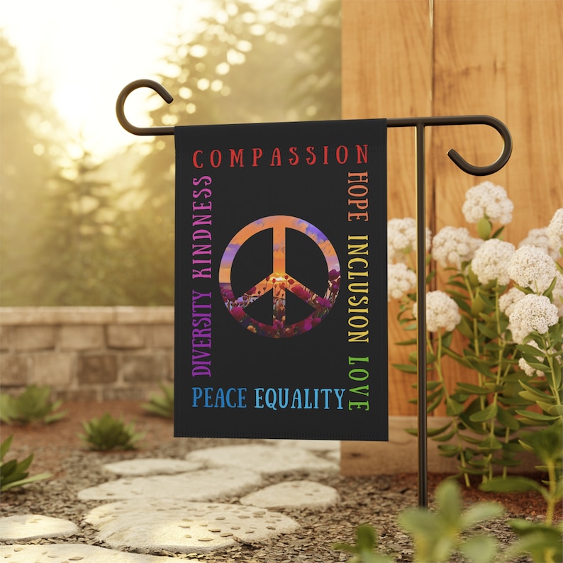 Pride Peace Flag, Kindness Love Hope Inclusion Diversity Equality Compassion Peace Sign for Yard in Rainbow Colors image 3