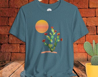 Cactus Print Tee, Southwest Desert Sunset Unisex Shirt, Short Sleeve Top, Succulent Graphic Tshirt, Summer Wear, Casual Tee, Nature Inspired