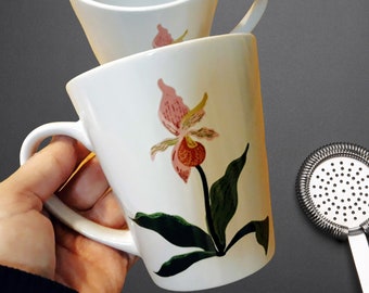Pink Orchid Latte Mug: Floral Coffee Cup, Plant Lover Gift