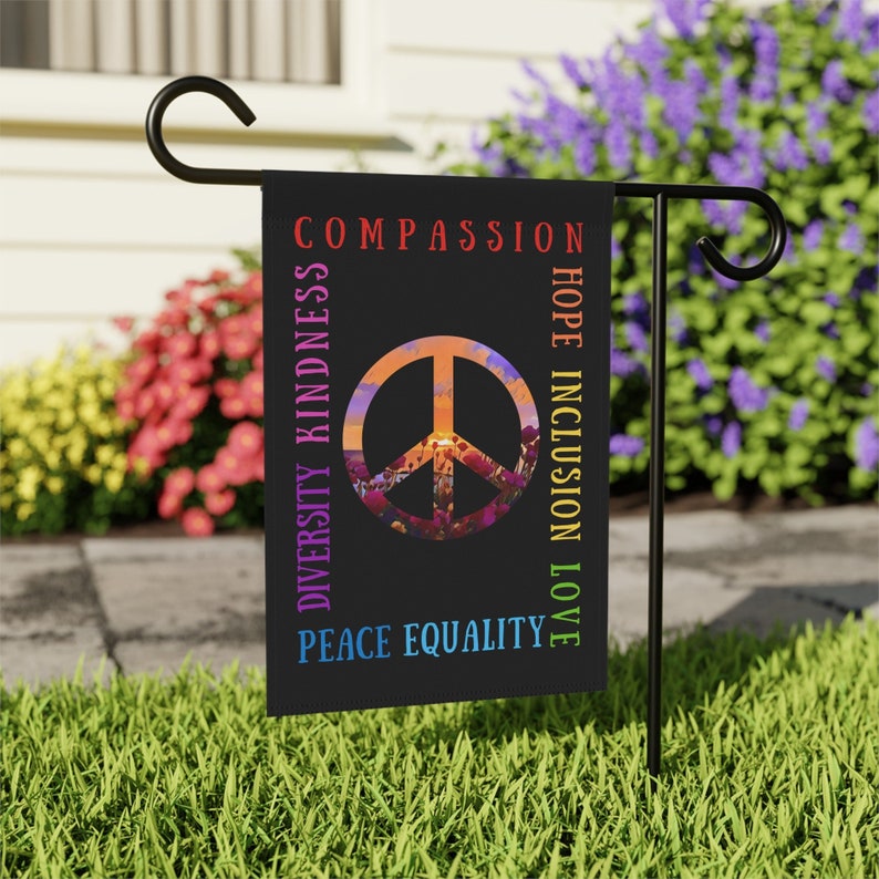 Pride Peace Flag, Kindness Love Hope Inclusion Diversity Equality Compassion Peace Sign for Yard in Rainbow Colors image 1