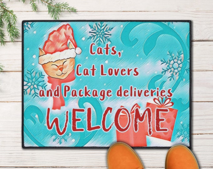 Christmas Cat Entryway Mat with Funny Greeting