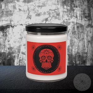 Vela de Soja e Coco com Caveira de Açúcar, Vela Cerimonial Dia De Los Muertos, Vela Natural e Derramada à Mão