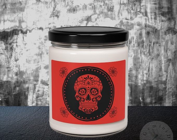 Sugar Skull Soy Coconut Candle, Dia De Los Muertos Ceremonial Candle, Natural and Hand Poured Candle