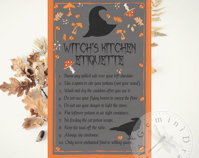 Witch's Kitchen Towel: Funny Kitchen Rules, Halloween Decor