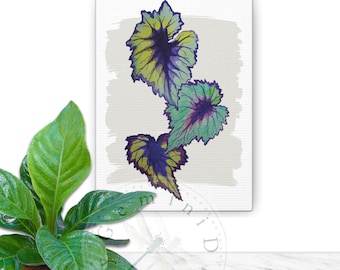 Begonia Leaves Canvas Wrap Watercolor, Plant Print Wall Art, Colorful Wall Decor for Plant Lover