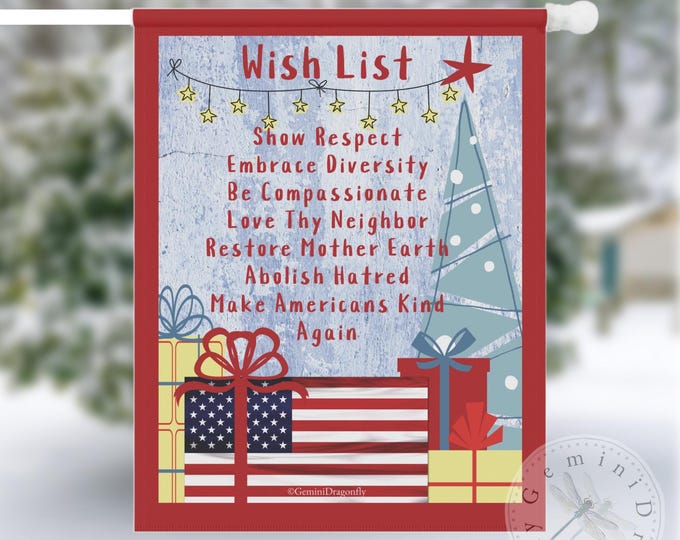 Large Make America Kind Holiday Wish List Flag, Progressive Patriot Yard Sign for the Holidays