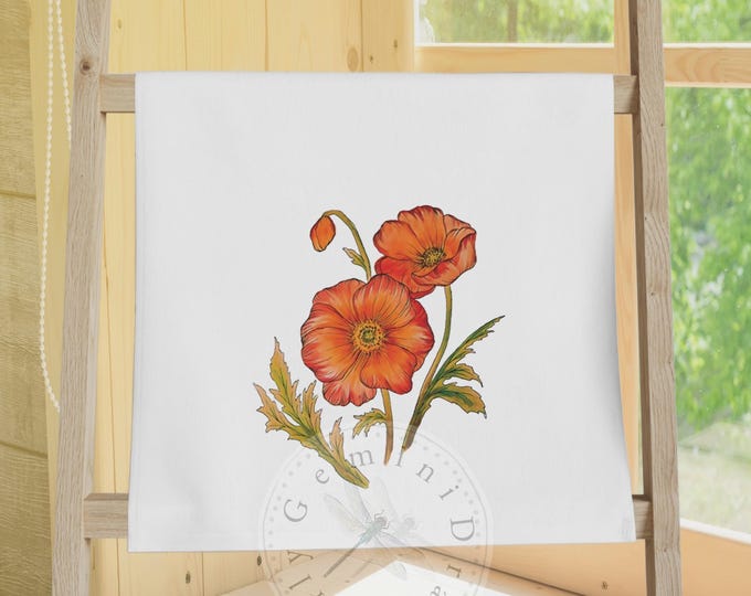Poppies Hand Towel, Farmhouse Kitchen Decor, Absorbent Hand Towel, Cottagecore Bathroom Towel, Red and Orange Floral Towel