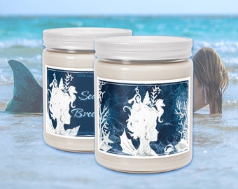 Mermaid Soy Candle, All Natural Bathroom Candle in 9oz Reusable Jar