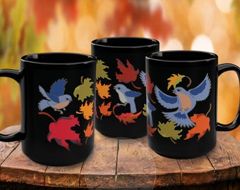 Large Mug for Fall, Bluebirds in Autumn Leaves, Bird Lover Gift, Coffee Cup, Tea Mug, Fall Decor, Nature Inspired Gift