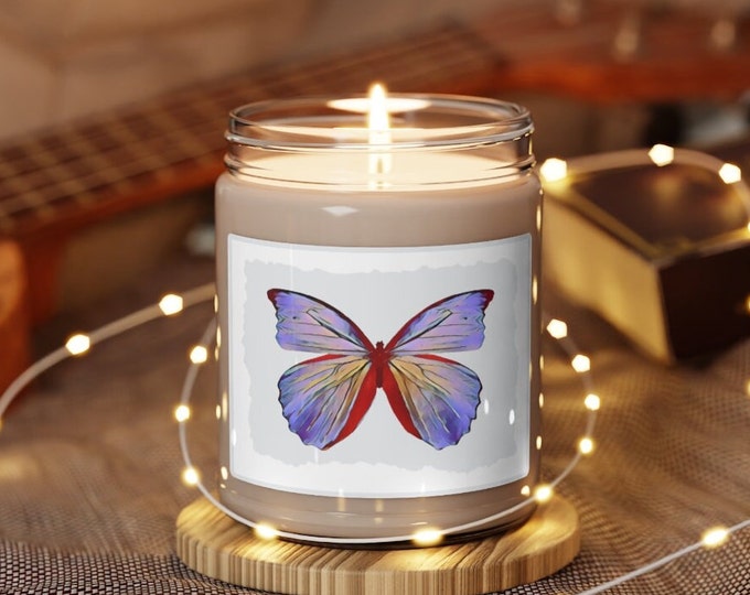 Eco-Friendly Scented Soy Candle with Butterfly in Soft Grays and Blues