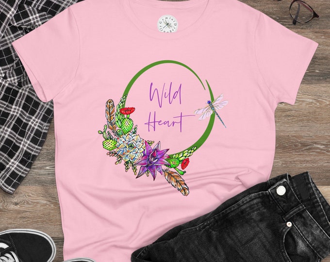 Wild Heart Women's Cotton Tee with Cactus and Succulents in 6 Color Choices