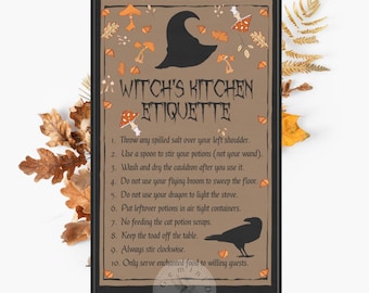 Witch's Kitchen Etiquette Towel: Humorous Fall Decor