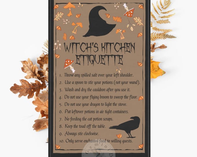 Witch's Kitchen Etiquette Towel: Humorous Fall Decor
