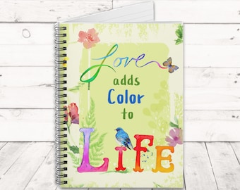 Love Journal with Cheerful Watercolor Words, Lined Notebook