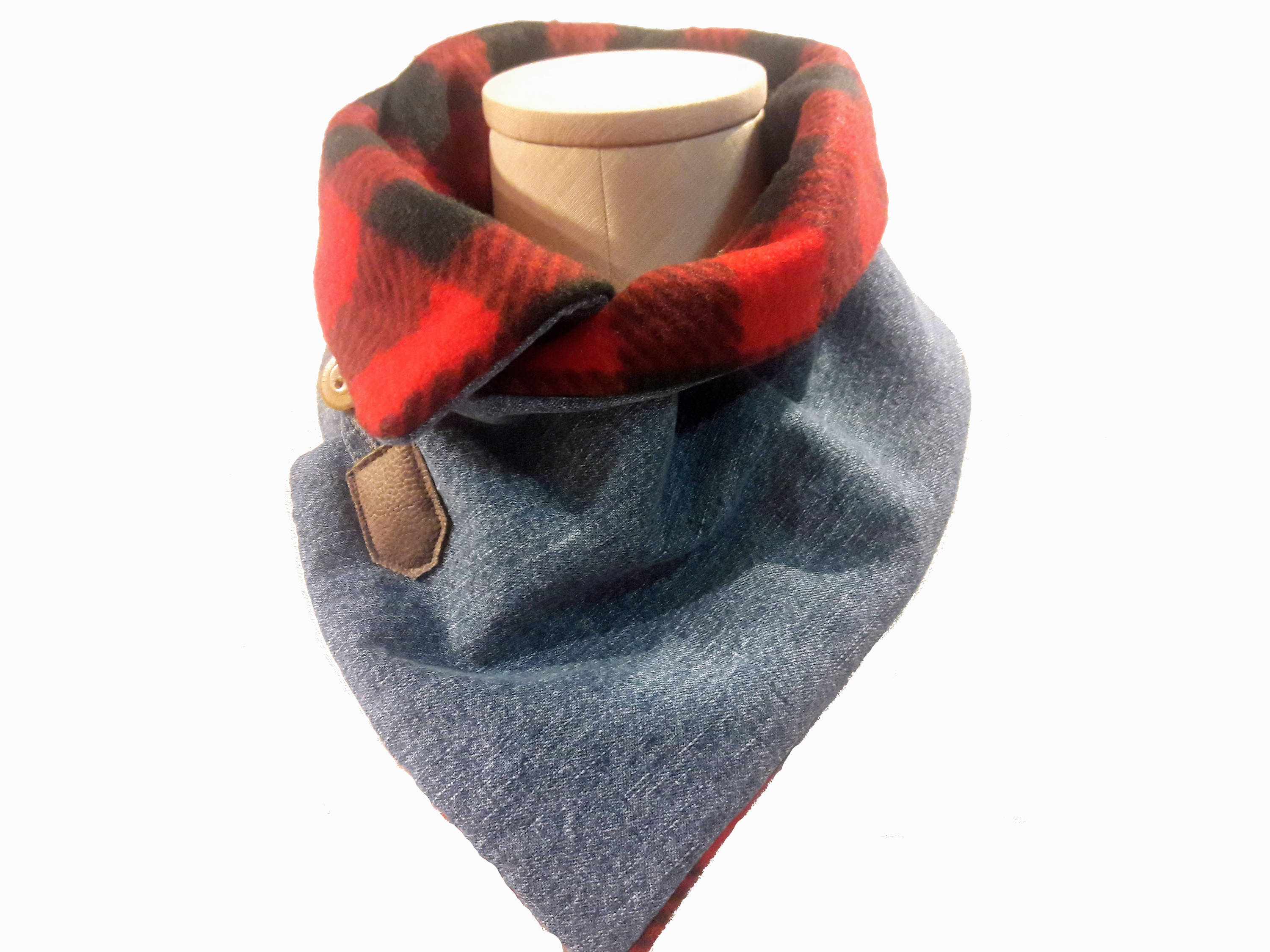Unisex Neck Warmer in Denim and Buffalo Plaid Fleece Neck Wrap for Men Neck Wrap for Women