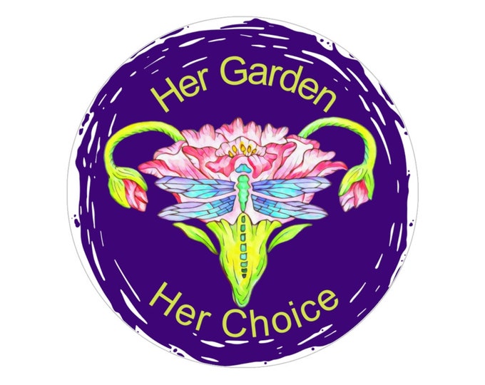 Large Pro Choice Transparent Outdoor Sticker with Floral Uterus, 6 Inches in Diameter