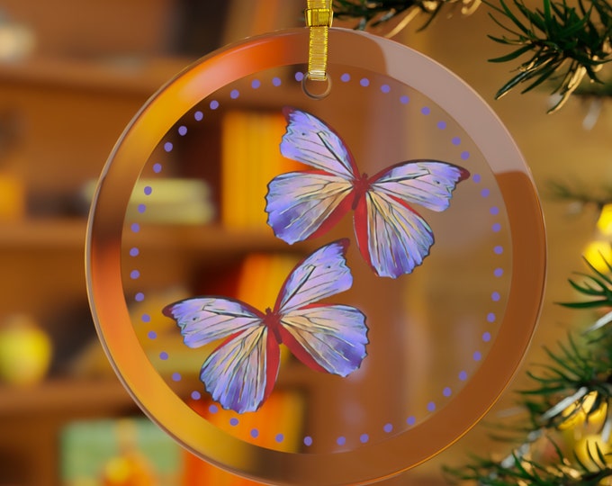 Double Butterfly Remembrance Glass Ornament