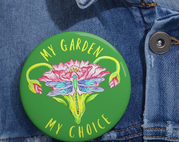 Reproductive Rights Pin with Floral Uterus, Fundraiser Button