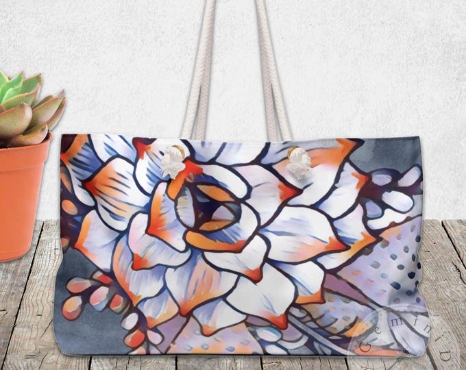Agave Succulent Extra Large Tote Bag, Charcoal Gray Rust Earthy Brown Watercolor Weekender Bag, Shopping Bag, Carry All Bag, Travel Bag