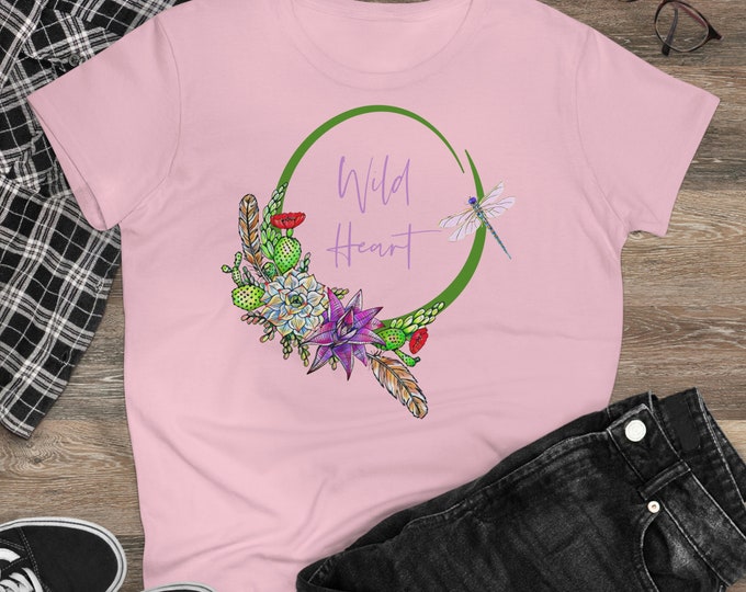 Wild Heart Women's Cotton Tee with Cactus and Succulent in 6 Color Choices