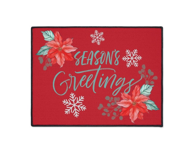 Poinsettia Welcome Mat in Red