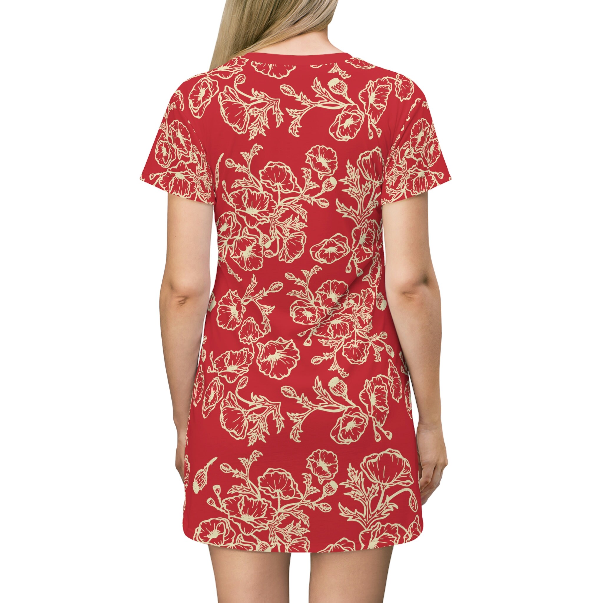 Red and White Poppy T-Shirt Dress Tunic Red and White Poppy T-Shirt Dress Tunic