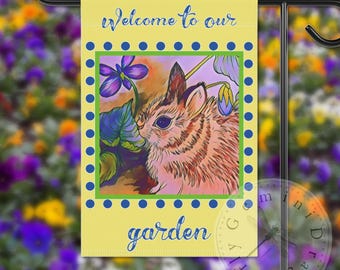Garden Flag, Spring Bunny Rabbit Banner, Outdoor Garden Decor, Floral Yard Flag, Easter Decoration, Cute Garden Sign