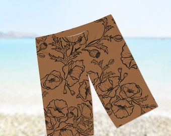 Praline Brown Women's Bike Shorts with Pretty Poppy Print