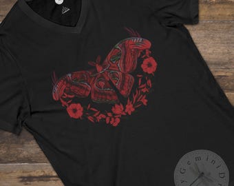 Moth Crest V-Neck T-Shirt - Unisex Tee