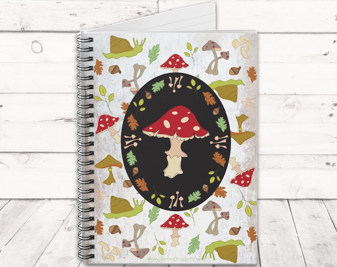 Cute Mushroom Journal Spiral Bound, Ruled Line Nature Notebook, Gardener Journal, Cook's Notebook