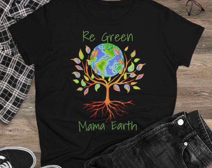 Pretty Mother Earth Shirt, Earth Day Women's Cotton Tee in 8 Color Choices