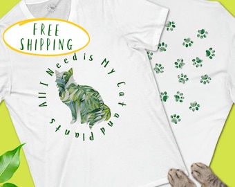 Cat and Plants Tee, Cat Lover T-shirt, Plant and Cat Lover Shirt