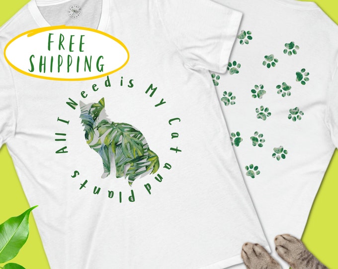 Cat and Plants Tee, Cat Lover T-shirt, Plant and Cat Lover Shirt