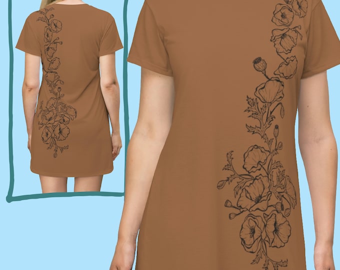 Pretty Praline Tunic Dress with Poppy Flourishes, Poppy T-Shirt Dress