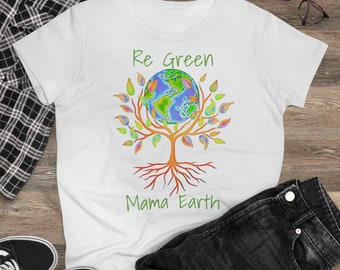 Pretty Mother Earth Shirt, Earth Day Women's Cotton Tee in 8 Color Choices
