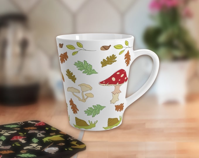 Latte Mug with Mushrooms Galore, Woodland Magic Collection Mug, Mushroom Lover Gift