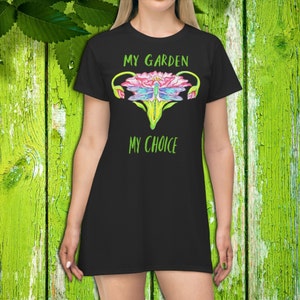 Black Pro Choice T-Shirt Dress with Floral Uterus