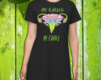 Black Pro Choice T-Shirt Dress with Floral Uterus