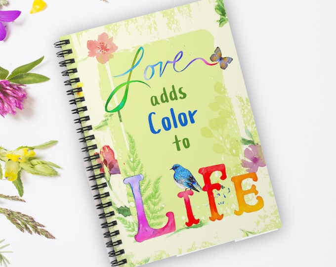 Love Journal with Cheerful Watercolor Words, Lined Notebook