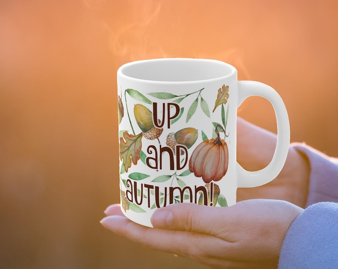 Funny Autumn Pumpkins Mug, Cute Acorns and Leaves Coffee Cup, Fall Season Tea Mug, Harvest Gift, Thanksgiving Decor, Halloween Kitchen