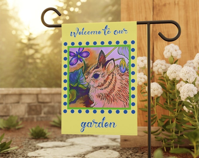 Bunny Rabbit Welcome Garden Flag with Violets