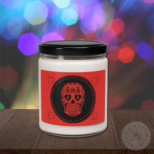 Vela de caveira de açúcar em canela e baunilha, Apple Harvest ou sem perfume, vela Dia De Los Muertos de 9 onças, lembrança