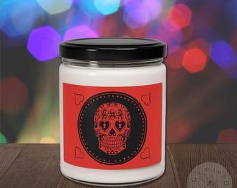 Sugar Skull Candle in Cinnamon Vanilla ,Apple Harvest or Unscented, 9oz Dia De Los Muertos Candle, Remembrance