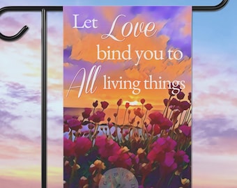 Inspirational Garden Flag with Seaside Wildflowers at Sunset