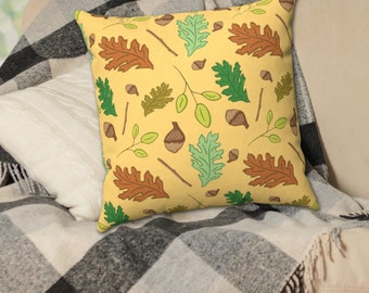 Oak Leaves and Acorns Faux Suede Pillow, 18 Inch Throw Pillow from Woodland Collection